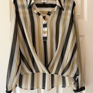CAbi Black and Yellow Striped Blouse